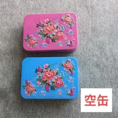 【空缶】缶のみ！　カルディ　客家柄ミニ缶　ブルー　ピンクのサムネイル