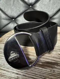 DIESEL ブラックレザーベルトシルバーバックル　　太ベルト　ごつめ