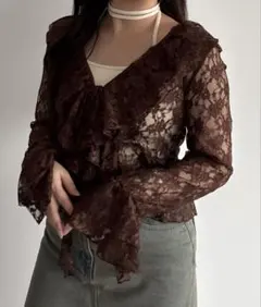 ブラウンレースフリルカーディガンのサムネイル
