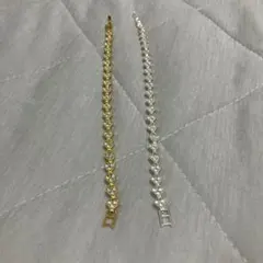 ハート型ブレスレット 2色セット　きらきら　ラグジュアリー　ラインストーン