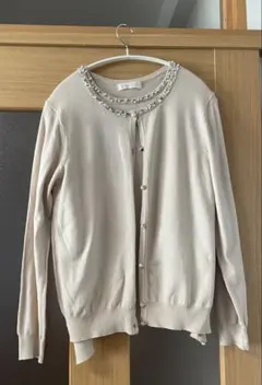 ニットアンサンブル（長袖✖️長袖）ビジュー付　Lサイズ　ライトベージュ