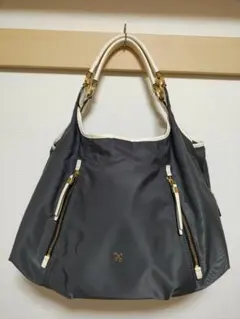 SAZABY サザビー ナイロン 革 トート バッグ　グレー レザー