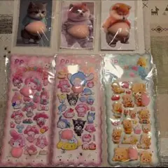 おしりシール3枚+柴犬、猫おなかシール3匹セット+肉球1個