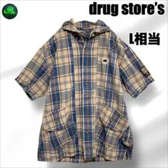 drug store's シャツ 半袖 フード付 茶系 L相当 薄手 レディース