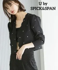 U by spck&span　カーディガン　ドット刺繍ニット　ガーリー　ブラックのサムネイル