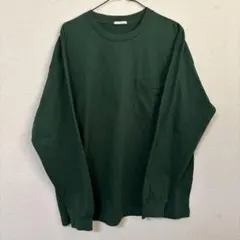 ダークグリーン 長袖Tシャツ 胸ポケット付き