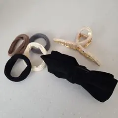 リボン付きヘアクリップとヘアゴム6点セット