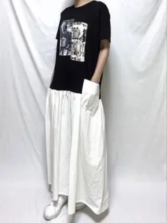 M〜XL★新品Tシャツリメイクワンピース★手書き風ネコワンピース★No.288