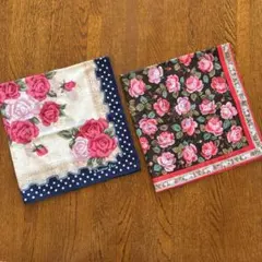 Christian Dior バラ柄 ハンカチ2枚セット