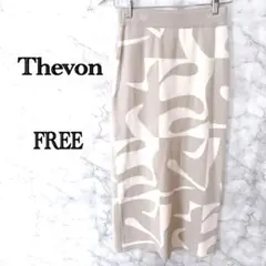 Thevon 総柄 ニットスカートFREE ベージュ ロングスカートウエストゴムのサムネイル