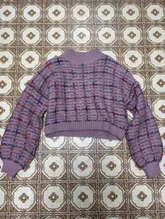 SHEIN ピンク チェック柄 クロップドニット L