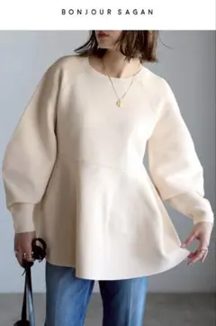 【新品】 BONJOUR SAGAN スウェットライクニットペプラムクルーネック