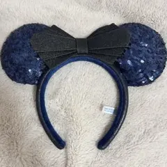 ディズニー　カチューシャ　ミニーちゃん　星柄　ネイビー　スパンコール　キラキラ