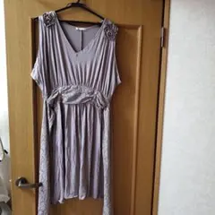 アクシーズ お花 レース リボン 膝丈 ワンピース グレー