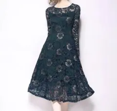 大きいサイズ　レースドレス　ワンピース　グリーン