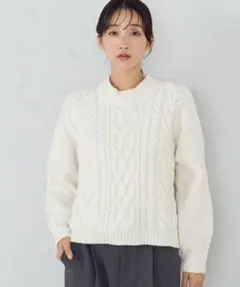 COMME CA ISM　ホワイト ケーブルニット 長袖セーター
