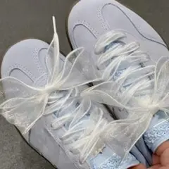 新品未使用　靴紐　靴ひも　シューレース　ホワイト　白　リボン　シフォン　レース
