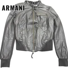 ARMANI JEANS ラムレザー切替 ライダースジャケット AJロゴ 羊革のサムネイル