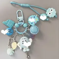 じゃらじゃらキーホルダー　水色系