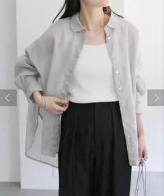 PUAL CE CIN ラミーオーバーシャツブラウス ライトグレー