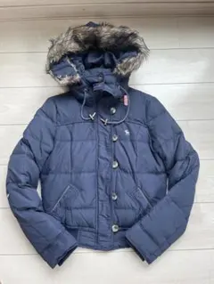 【アバクロ・クリーニング済み】ネイビー フード付き ダウンジャケット