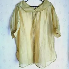 NOMAE シースルー　バックリボン　五分袖　ブラウス　シャツ　黄緑