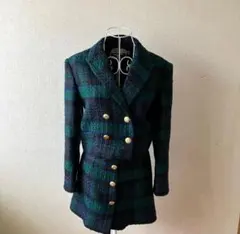 ZARA ザラ　グリーン チェック ツイードセットアップ　金ボタン サイズXS