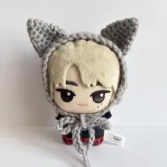 ぬいぐるみ用 帽子 ねこ耳 ハンドメイド 編み物 ぬい活 被り物 グレー