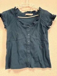 MOUSSY ダークブルー フリル付き半袖シャツ