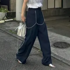 【美品】ジーナシス　ボールチェーンサスツキワイドパンツ