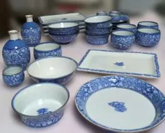 美 有田焼 欽山作 古伊万里様式 染付祥瑞文 輪花盛鉢 八角皿 飯碗 湯呑 4点 美 有田焼 欽山作 古伊万里様式 染付祥瑞文 輪花盛鉢 八角皿 飯碗 湯呑