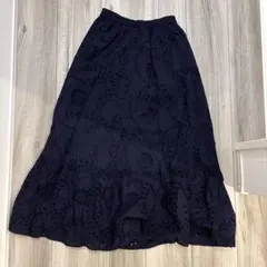 GU ネイビー 刺繍 ロングスカート S