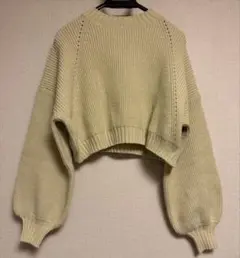 w closet エルボーパッチ付き クロップド丈 ニットセーター