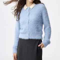 GU ジーユー シャイニークルーネックカーディガンZ 62 BLUE ブルー