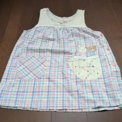 チェック柄エプロン 動物刺繍付き　保育士