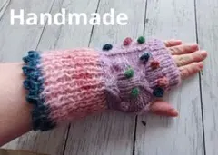 【最終値下げ】　指なし手袋　ハンドメイド　手編み　水玉