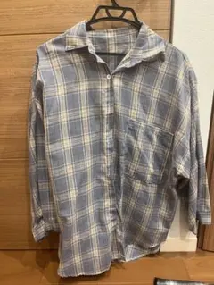 ブルー系 チェック柄 長袖シャツ オーバーサイズ