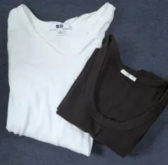 ユニクロ(白長袖)+GU(タンクトップ) 2枚セット Vネック 長袖トップスG7