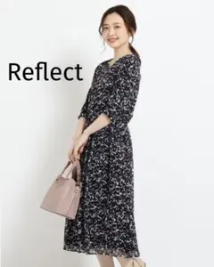 Reflect★【洗える】モノクロームプリントワンピース ロング