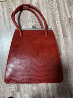 極美品マルウ トカゲ皮ハンドバッグ 小銭入れ がま口 リザード 赤 昭和 