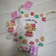新品★日焼けキティ 3点セット ダイソー キーホルダー 巾着袋 コンタクトケース
