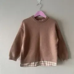 ザラキッズ　ブラウン ニットセーター チェック柄裾付き