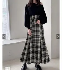 GRL ハイウエストマーメイドラメチェック柄スカート　gc273 L　ブラック