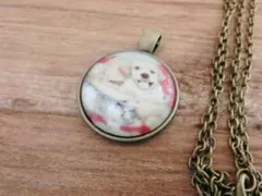 白ラブラドールレトリバーと猫★ガラス・ペンダントネックレスPT892-I