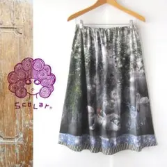 美品　Is ScoLar／スカラー★　メルヘンな白鳥　ひざ丈フレアスカート　Mのサムネイル