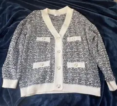 INGNI ミドル丈ツイードニットカーディガン ブラック・ホワイト