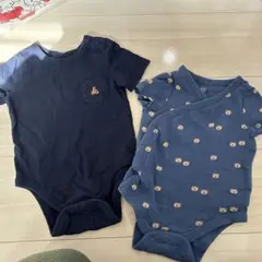 ネイビー クマプリント 半袖ボディスーツ 2点セット