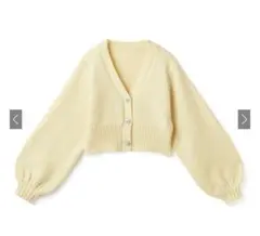 ビジューボタンショート丈ニットカーディガン￼ イエロー