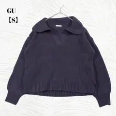美品✨️GU　ジーユー【S】襟付き　畦編みニット ダークグレー　セーター