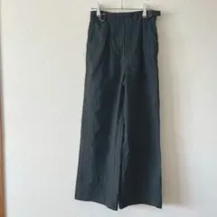 ジーユー▶ワイドパンツ ダークグレー ストライプ サイドベルト付き S